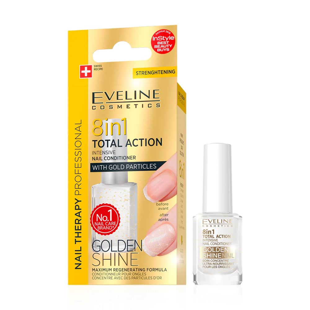 Засіб для ефективної і швидкої регенерації нігтів 8в1 Eveline Cosmetics Nail Therapy Professional Golden Shine, 12 мл