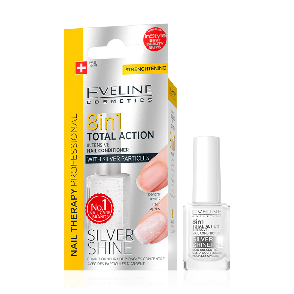 Засіб для відновлення нігтів 8 в 1 Eveline Cosmetics Nail Therapy Professional Silver Shine, 12 мл